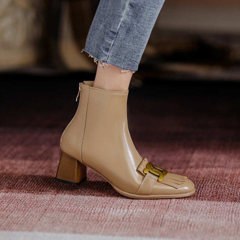 Round Toe High Heels Ankle Boots