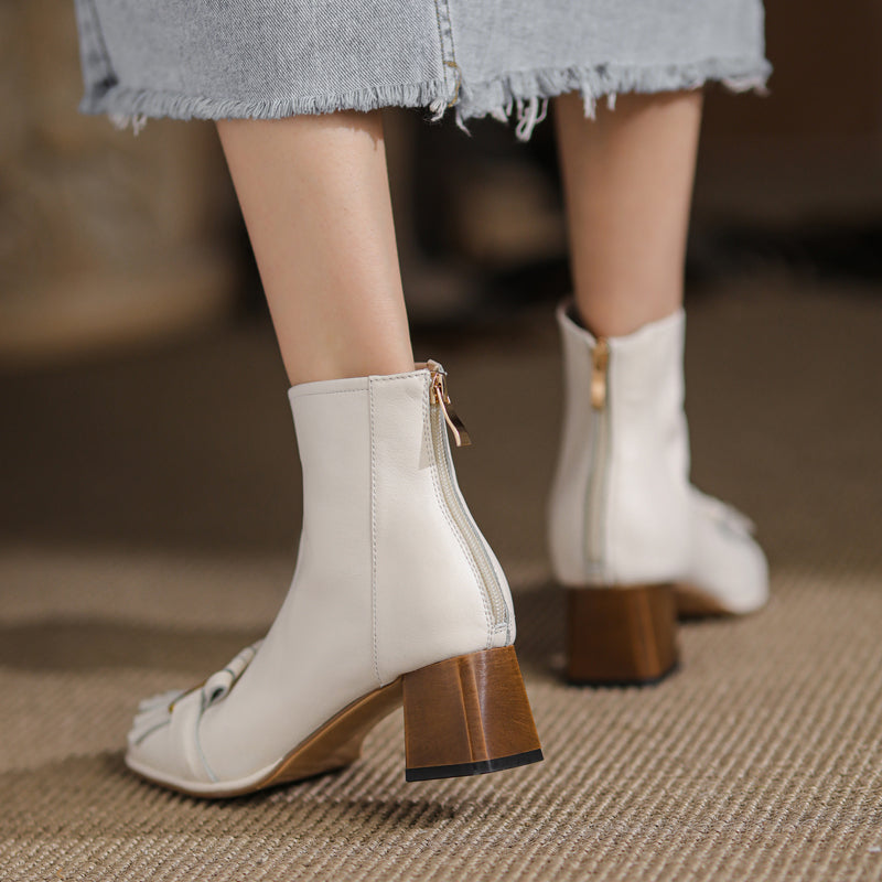 Round Toe High Heels Ankle Boots