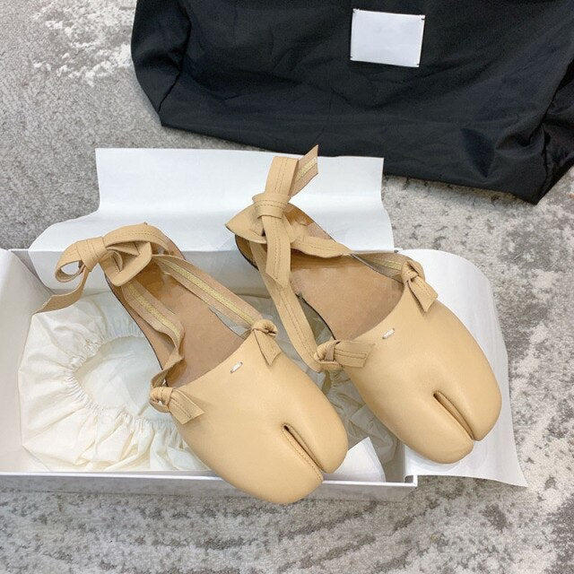 Soft Leather Split Toe Ballet Sandals