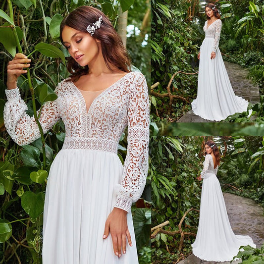 A Line Wedding Dresses Boho Scoop Neck