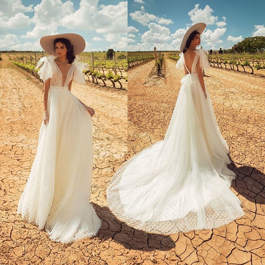 Backless Elegant Bride Gowns Classic White