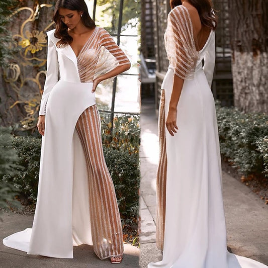 Sexy Jumpsuit Satin Wedding Dress