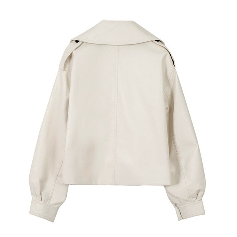 ホワイト ブラック フェイクレザー モーターサイクル ジャケット レディース コート 冬物 アウター