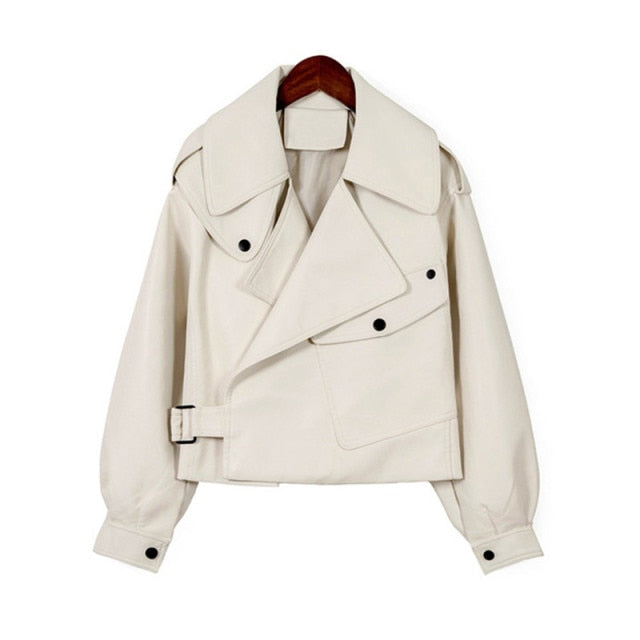 ホワイト ブラック フェイクレザー モーターサイクル ジャケット レディース コート 冬物 アウター