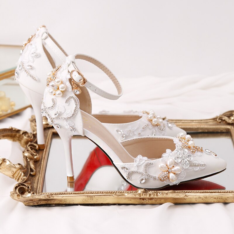 Stiletto Pearl Flowers Rhinestone Wedding Shoes