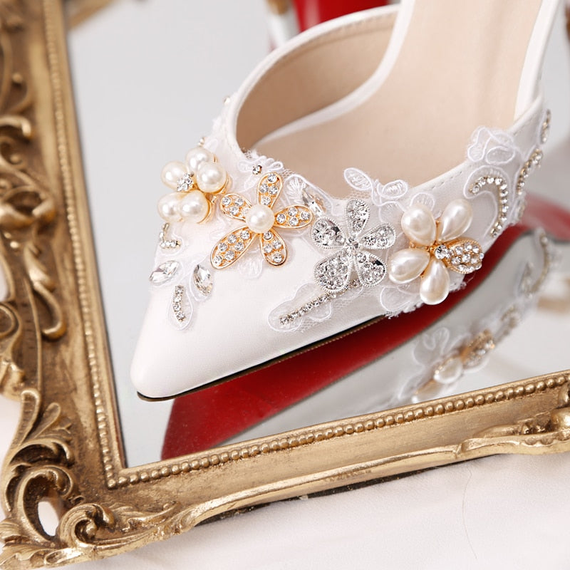 Stiletto Pearl Flowers Rhinestone Wedding Shoes