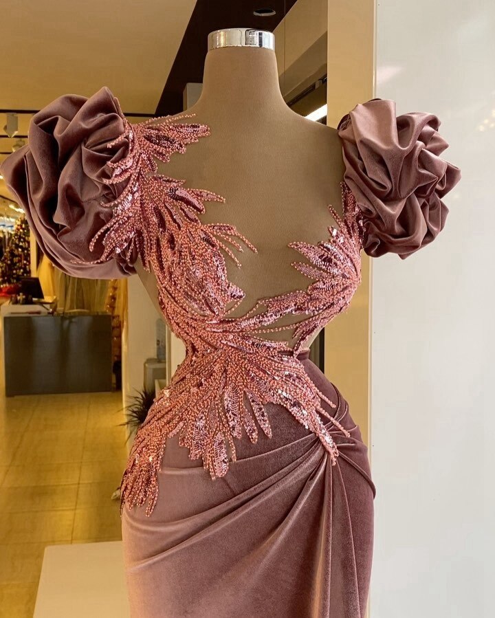 Ruffles Mermaid Sequins Long Women Plus Size Pageant  Prom Gowns