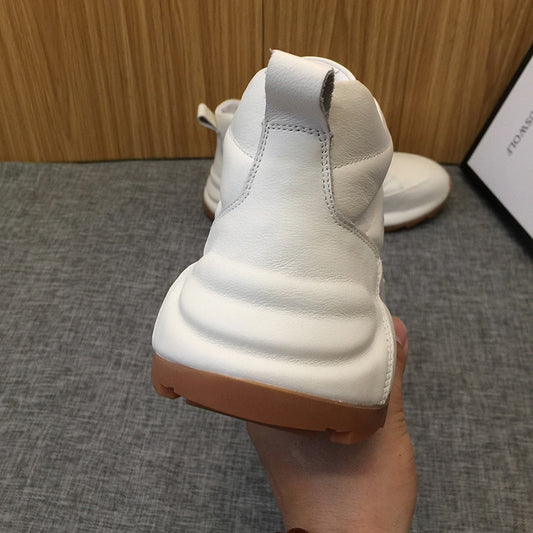 メンズ ラウンドトゥ 本革 プラットフォーム ホワイト シューズ