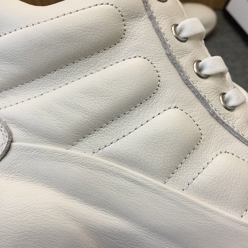 Men Round Toe Genuine Leather Platform White Shoes