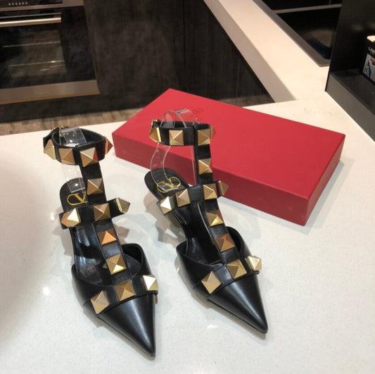 High Heel Pointed Toe Sandals With Rivets