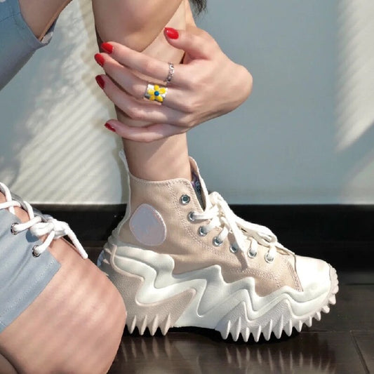 Round Toe Lace Up Sneakers Ladies Breathable Casual Shoes