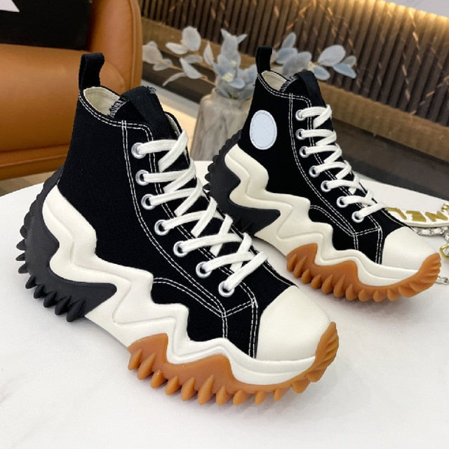 Round Toe Lace Up Sneakers Ladies Breathable Casual Shoes