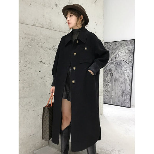 Brown cashmere coat women's spring  new wool coat Long high-end fashion double-sided tweed