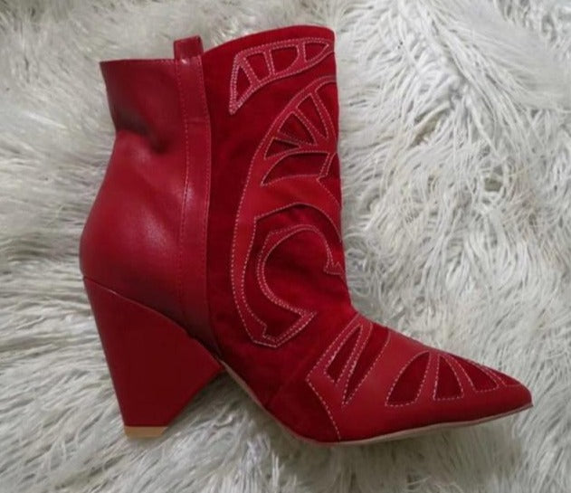 Women Embroidered Ankle Boots Pointed Toe