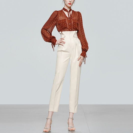 ブラウス ハイウエスト ストレート レディース パンツ