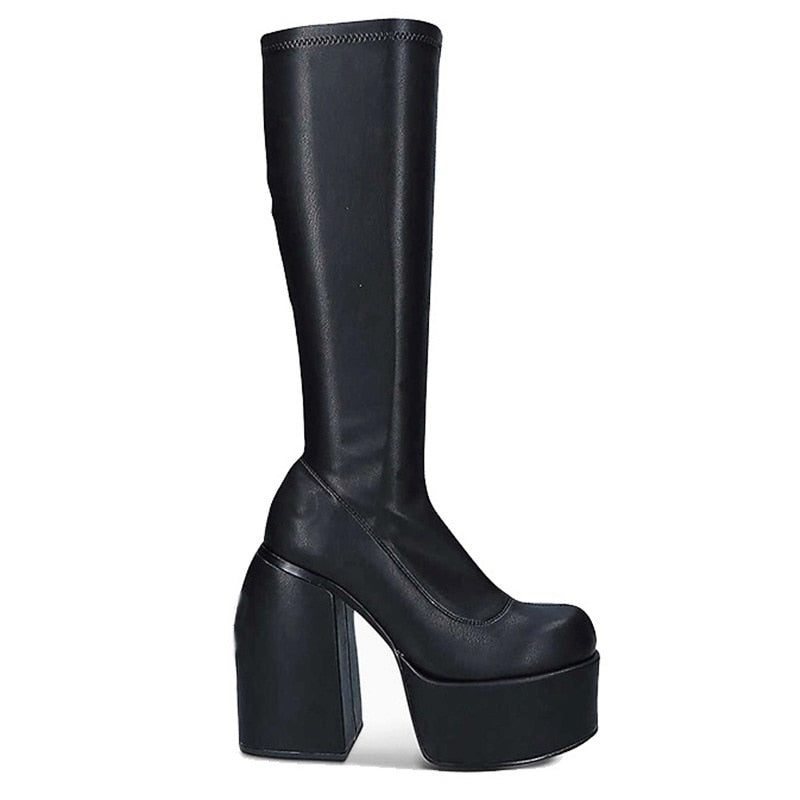 Thick High Heels Platform Woman Dress Party Long Boots