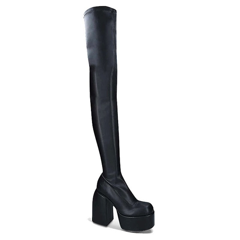 Thick High Heels Platform Woman Dress Party Long Boots
