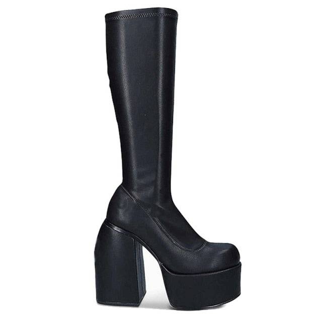 Thick High Heels Platform Woman Dress Party Long Boots