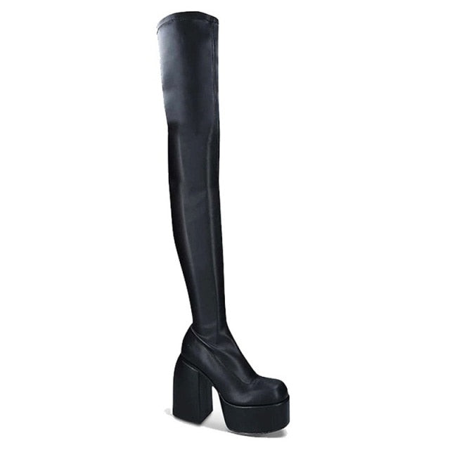 Thick High Heels Platform Woman Dress Party Long Boots
