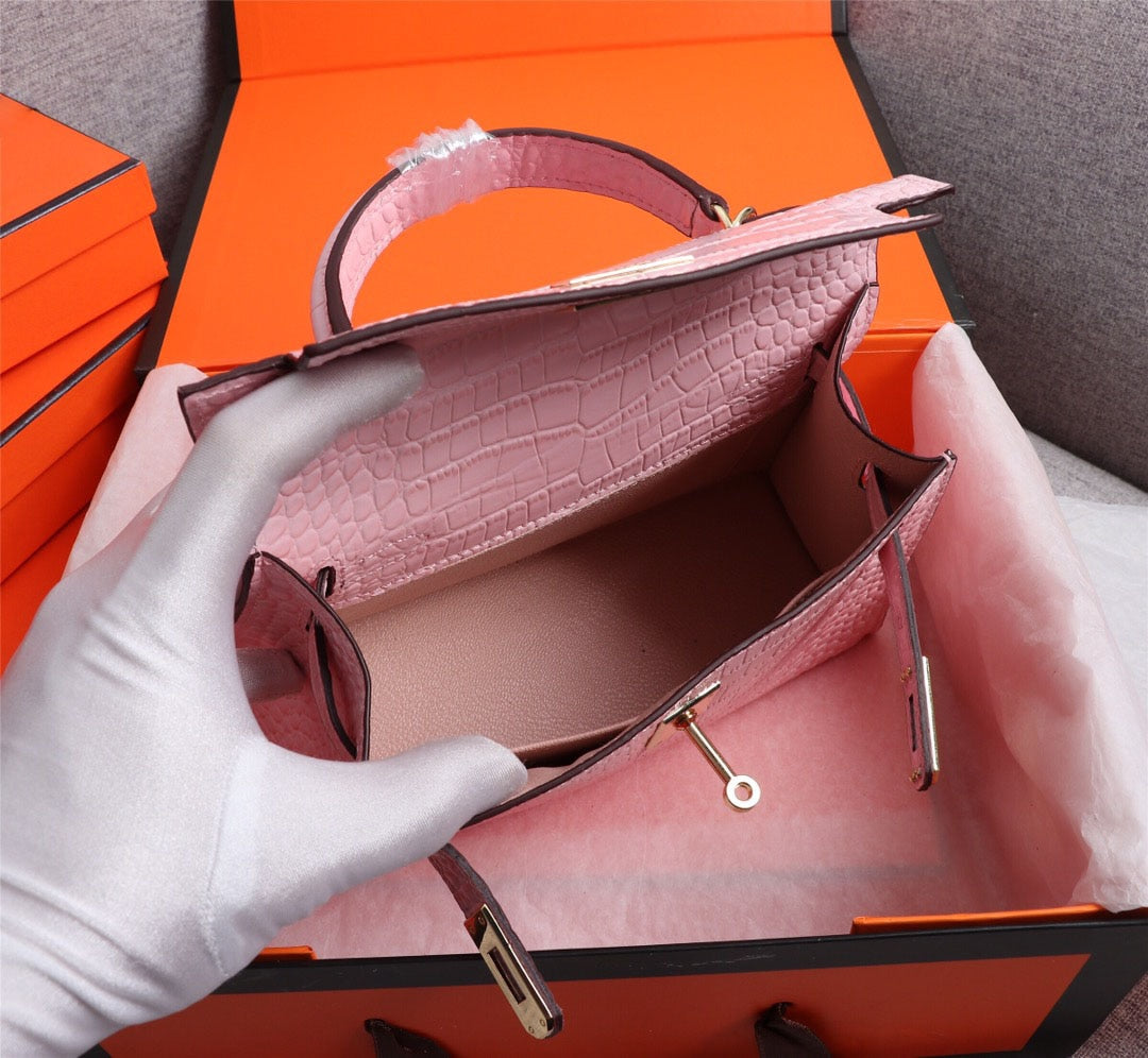 One Shoulder crocodile leather platinum bag