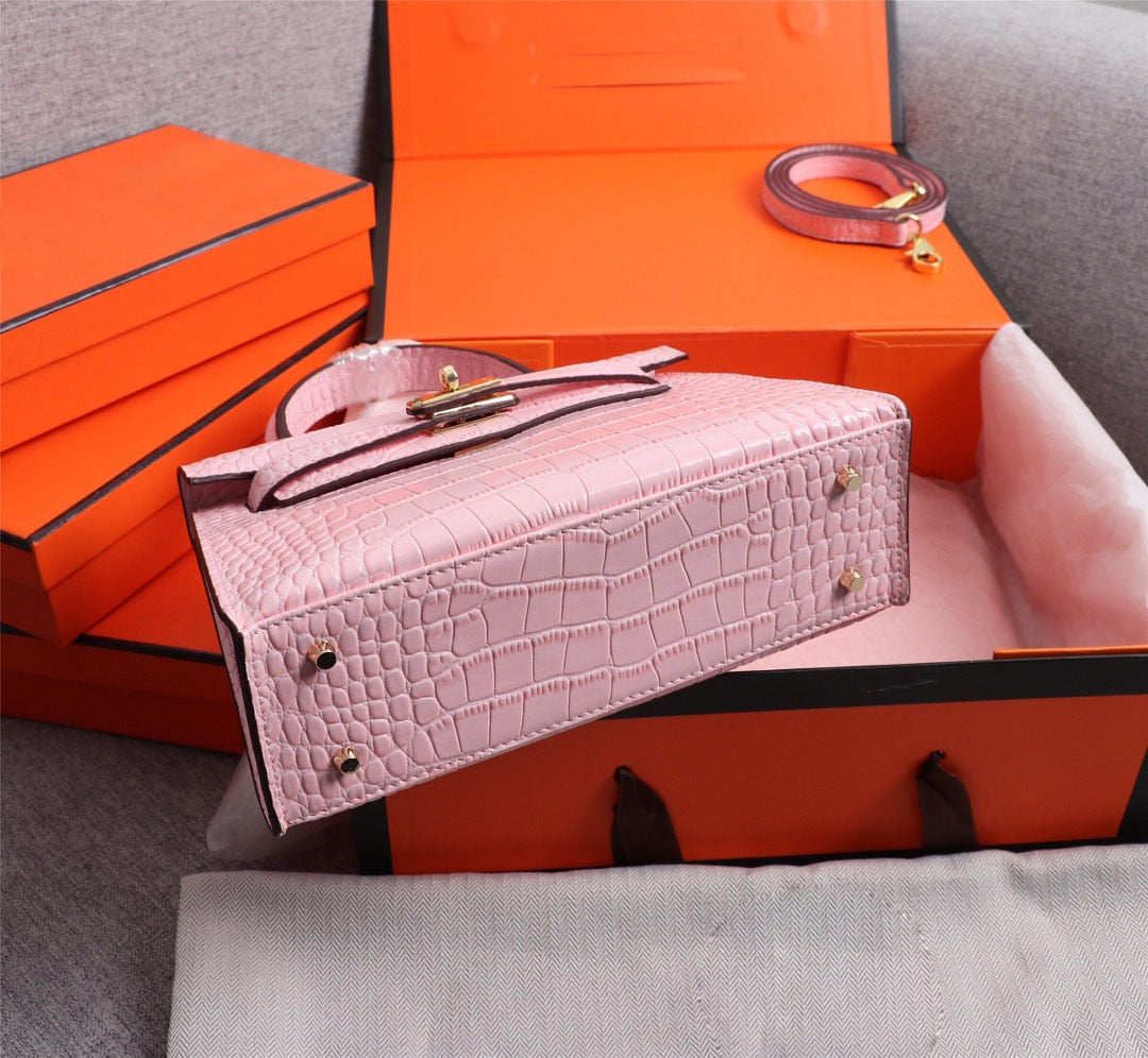 One Shoulder crocodile leather platinum bag