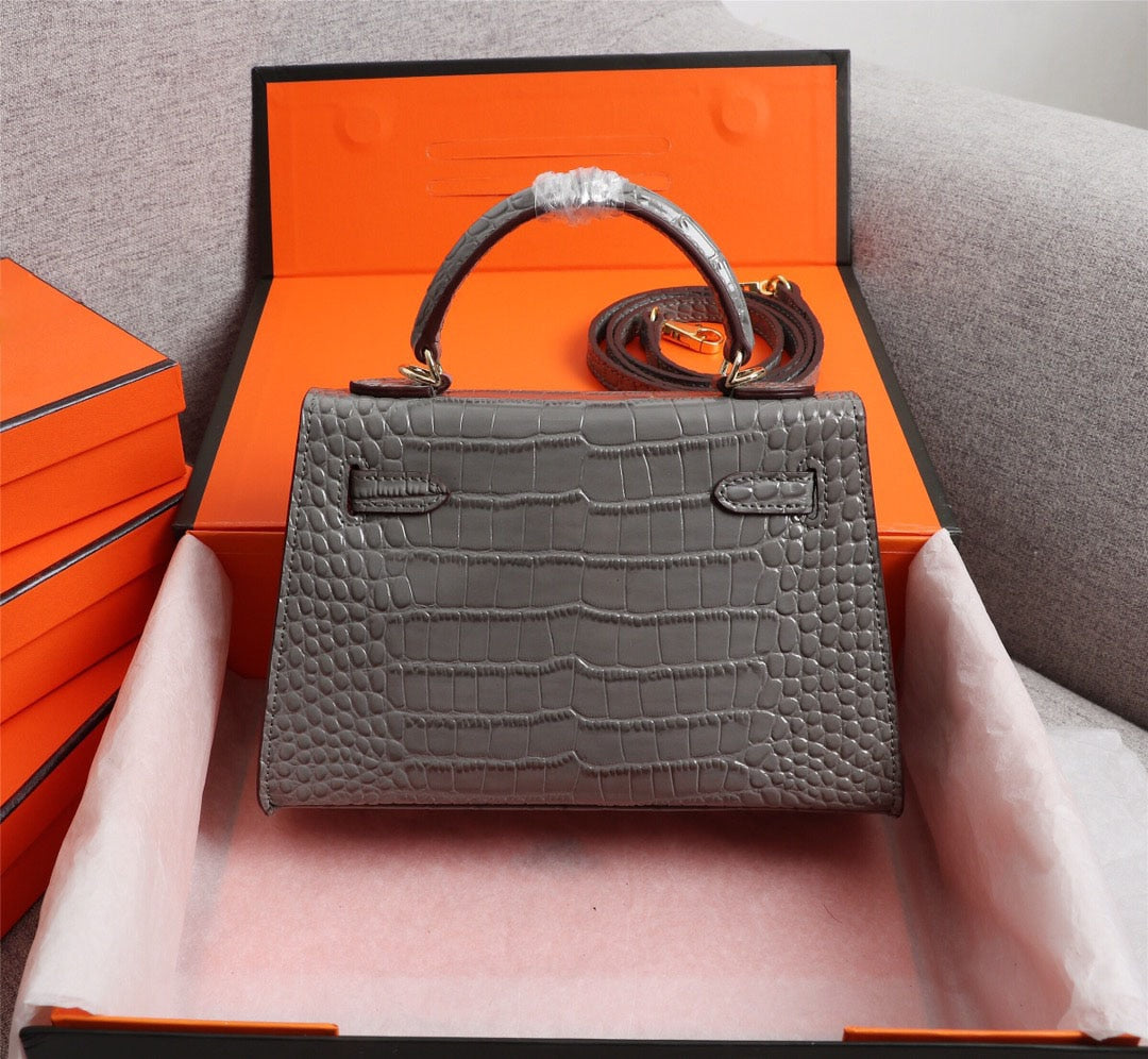 One Shoulder crocodile leather platinum bag