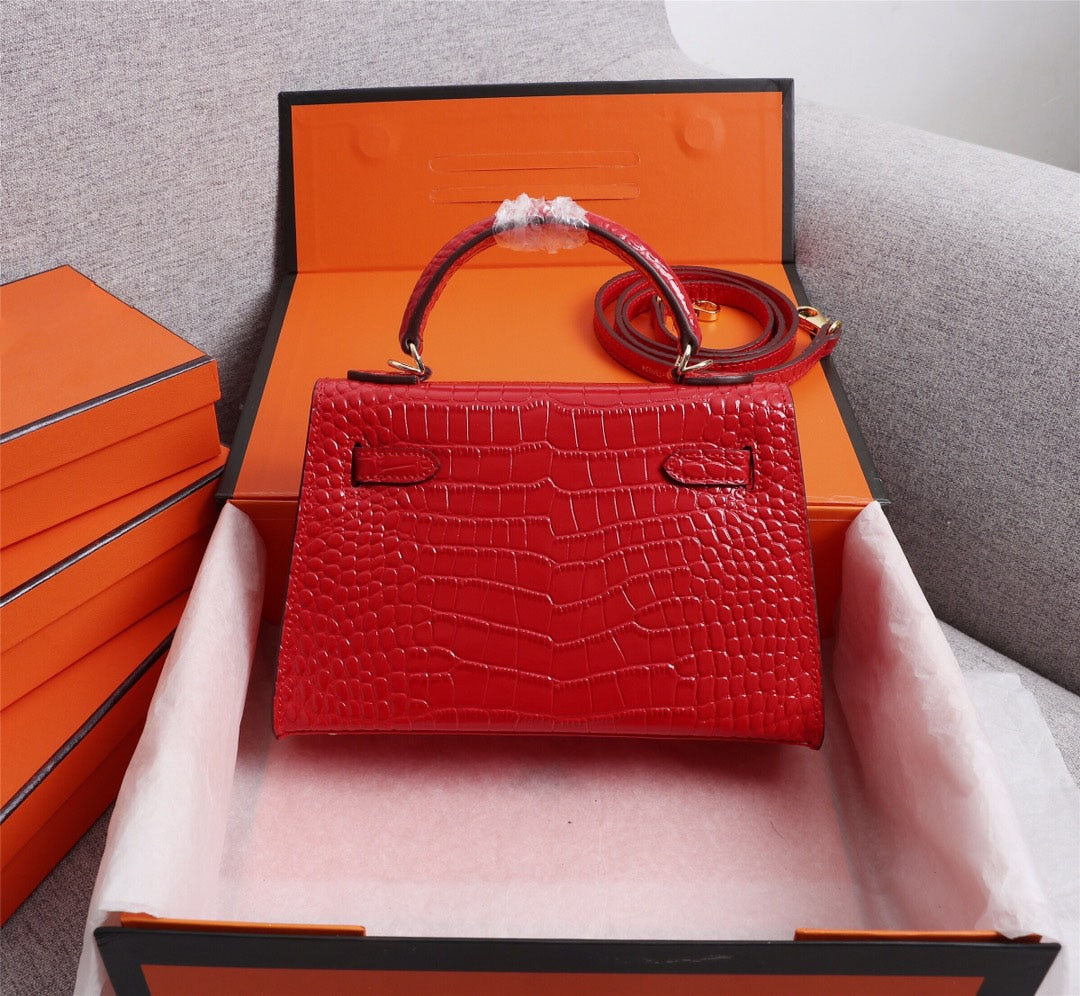 One Shoulder crocodile leather platinum bag