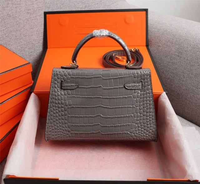 One Shoulder crocodile leather platinum bag