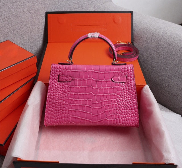 One Shoulder crocodile leather platinum bag