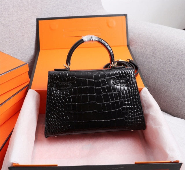 One Shoulder crocodile leather platinum bag