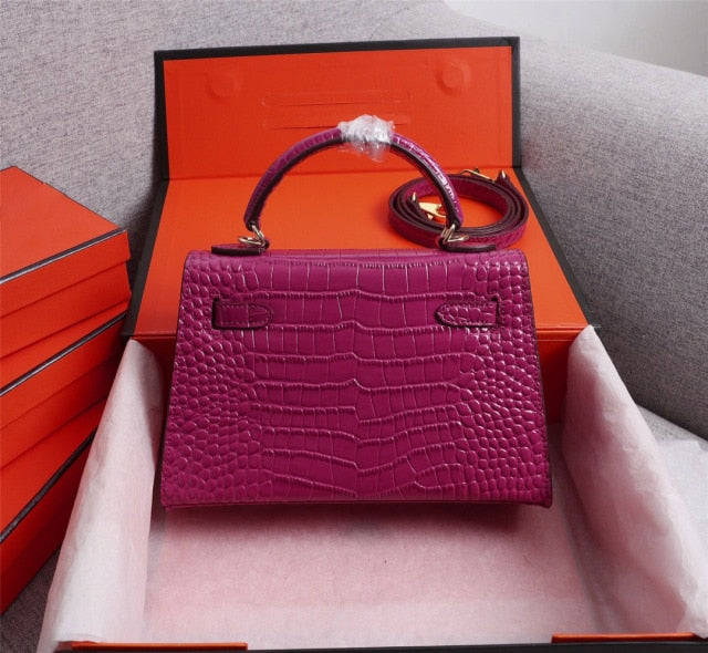 One Shoulder crocodile leather platinum bag