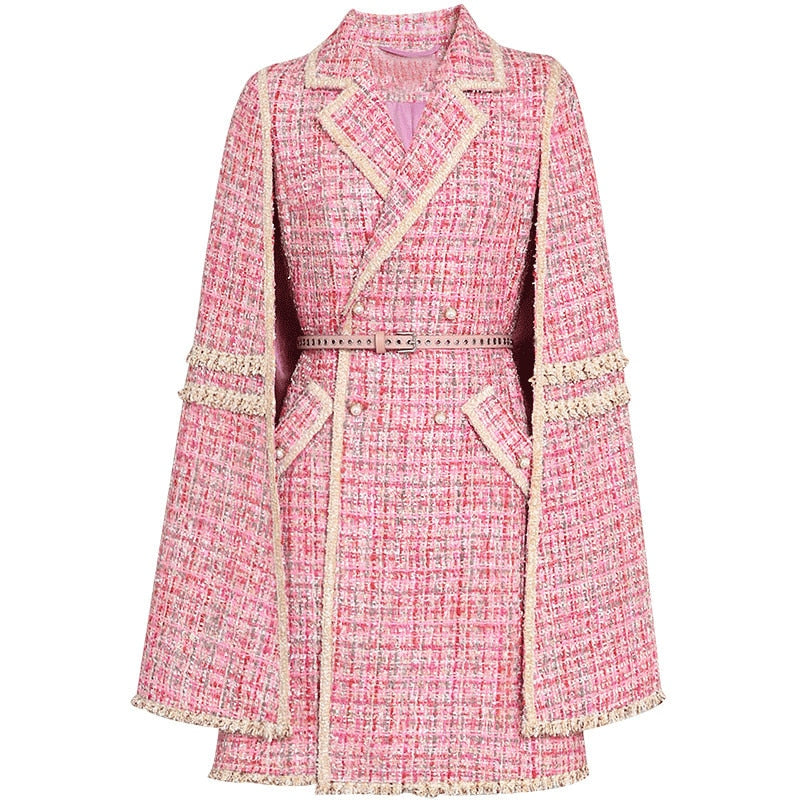 women  belt slim double-breasted pink jacket