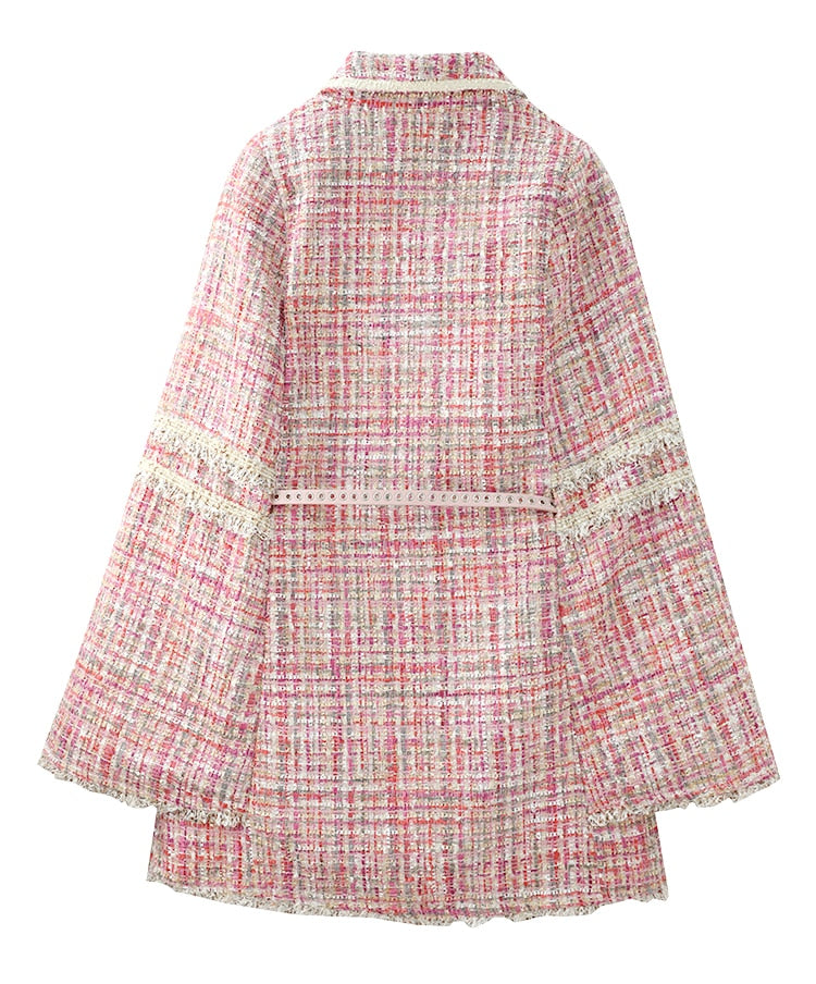 women  belt slim double-breasted pink jacket