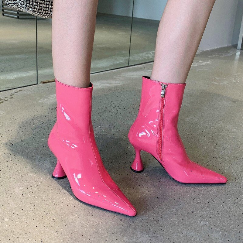 冬用レディース アンクルブーツ シューズ パテントレザー