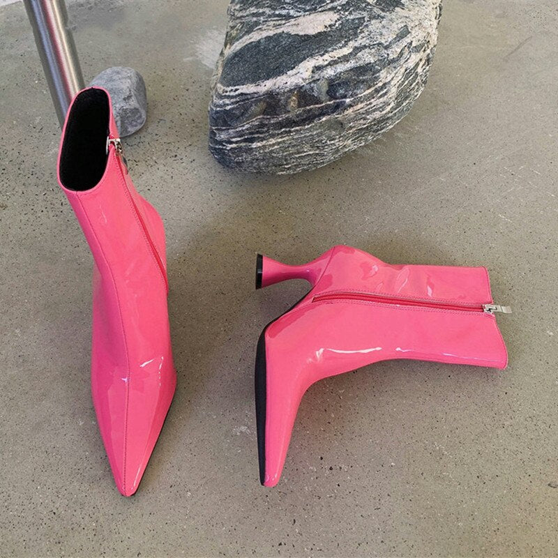 冬用レディース アンクルブーツ シューズ パテントレザー