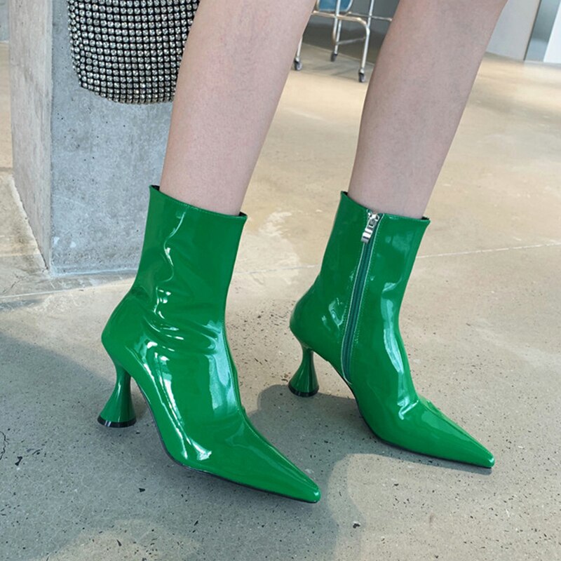 冬用レディース アンクルブーツ シューズ パテントレザー