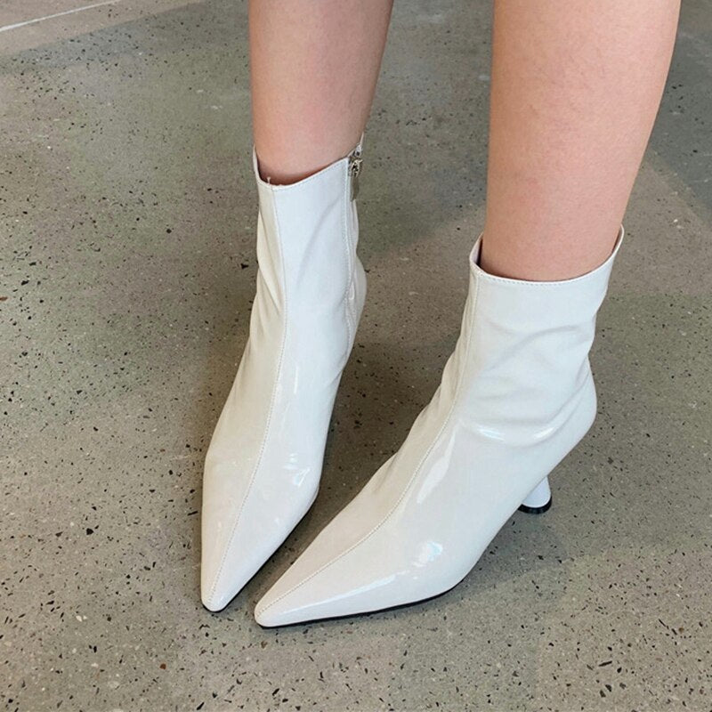 冬用レディース アンクルブーツ シューズ パテントレザー