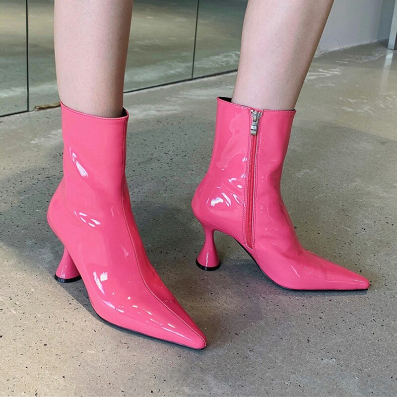 冬用レディース アンクルブーツ シューズ パテントレザー