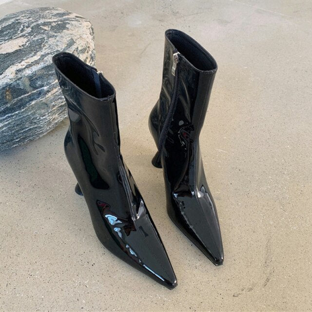冬用レディース アンクルブーツ シューズ パテントレザー