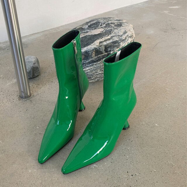 冬用レディース アンクルブーツ シューズ パテントレザー