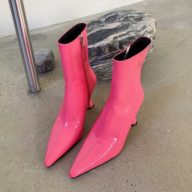 冬用レディース アンクルブーツ シューズ パテントレザー