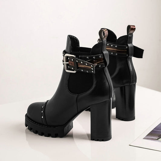 本革アンクルブーツ ラウンドトゥ レディース