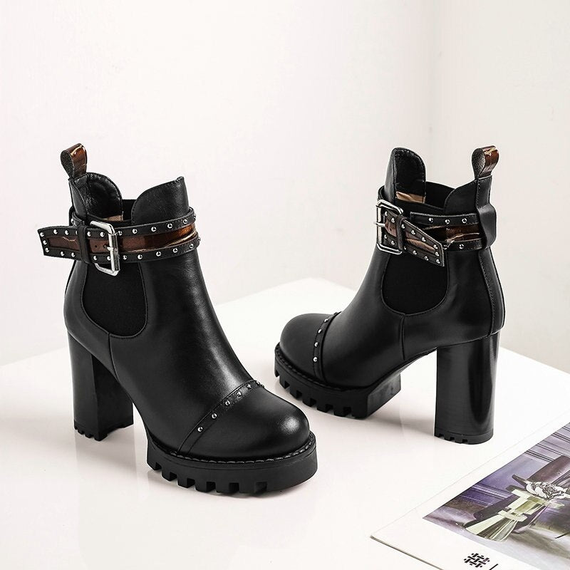 Genuine Leather Ankle Boots Round Toe Women