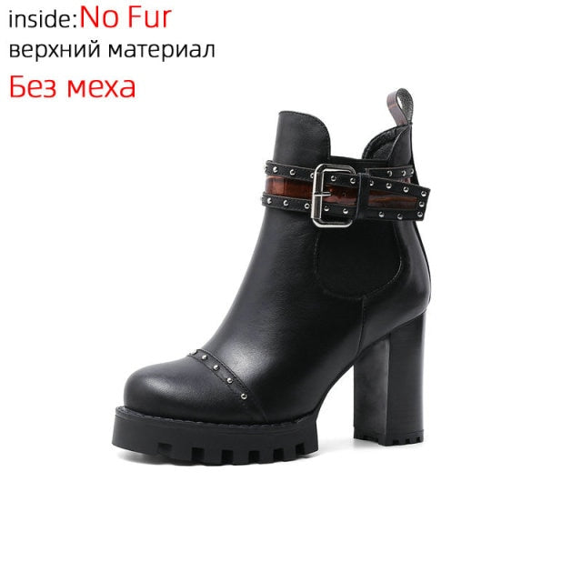 Genuine Leather Ankle Boots Round Toe Women