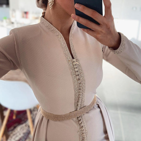 ホワイト フロアレングス モロッコ カフタン イブニングドレス