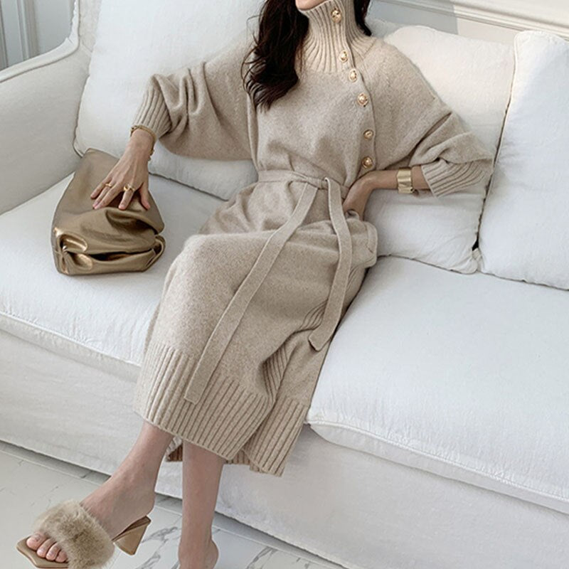 Buttons Women Knitted Dress