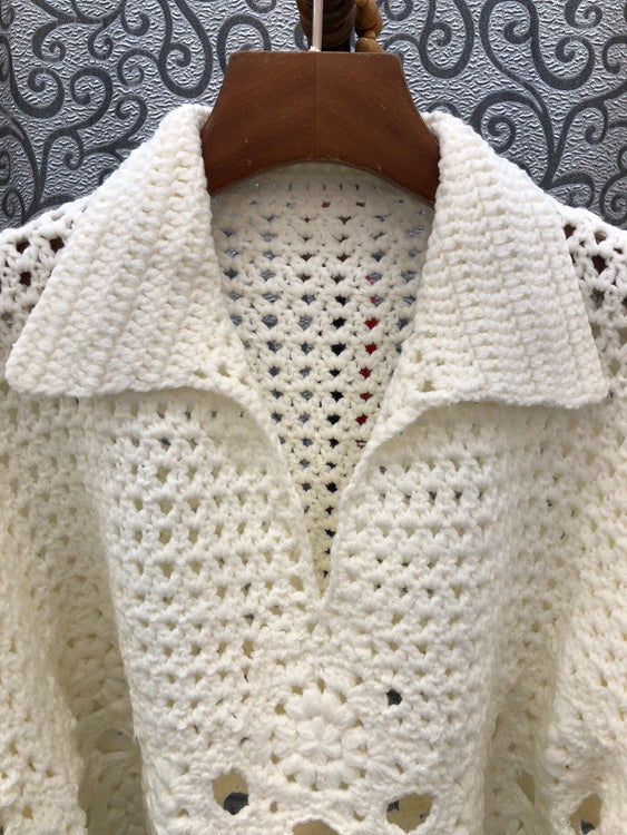 Pullovers High Quality Women Turn-down Collar Crochet Knitting