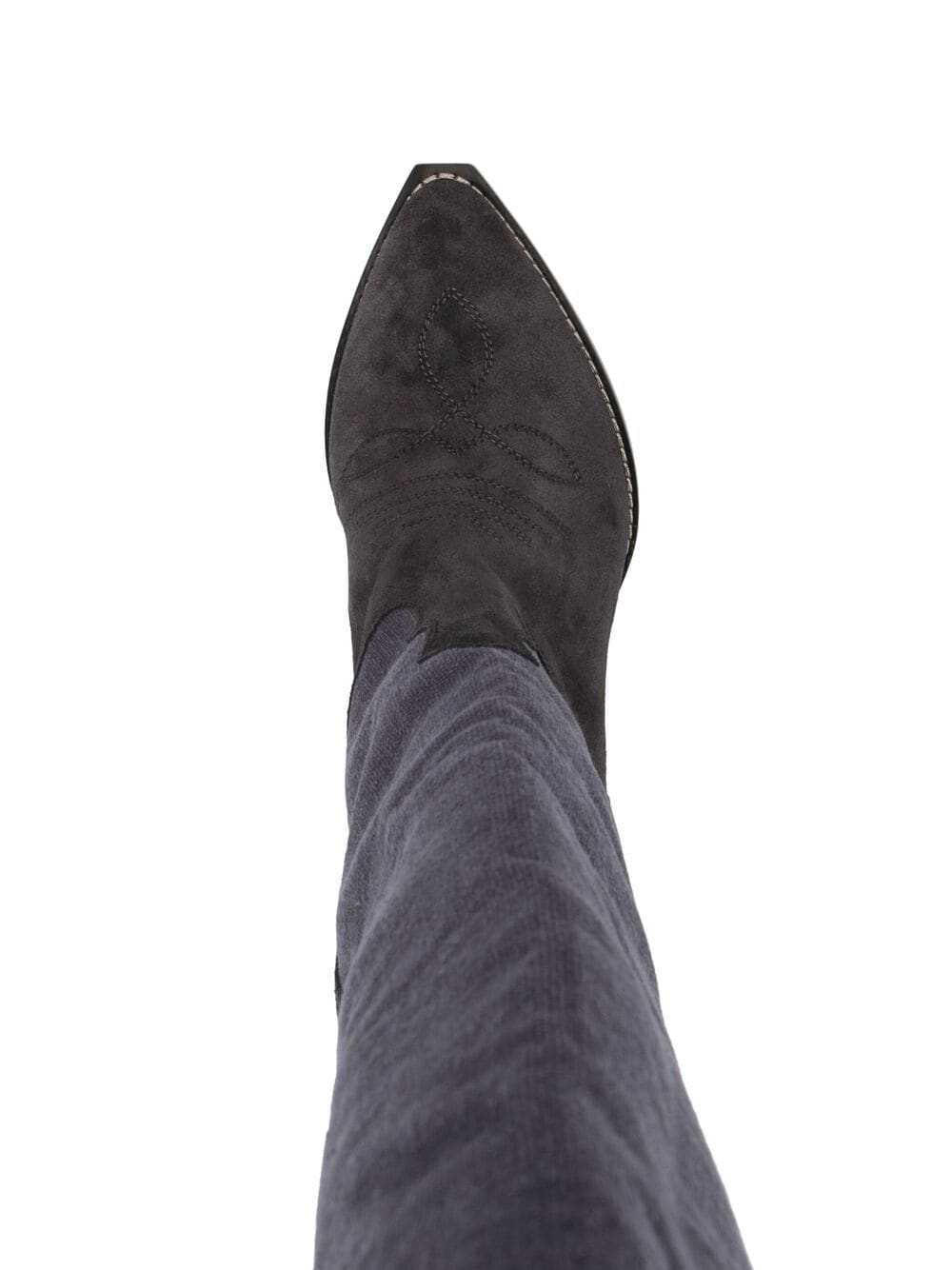 Women high knee boots Cowhide Embroidered long boots women Pointed Tapered Low-heel Shoe Color-blocked Cowboy botines mujer 2021
