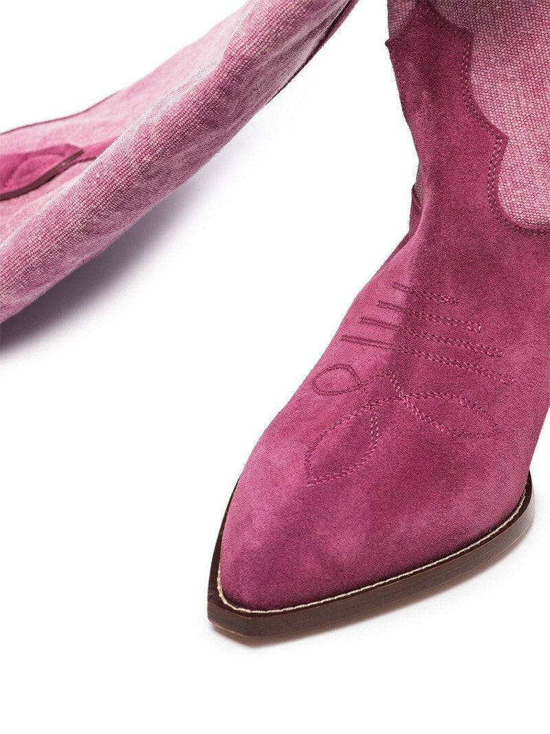 Women Cowhide Embroidered Long Boots