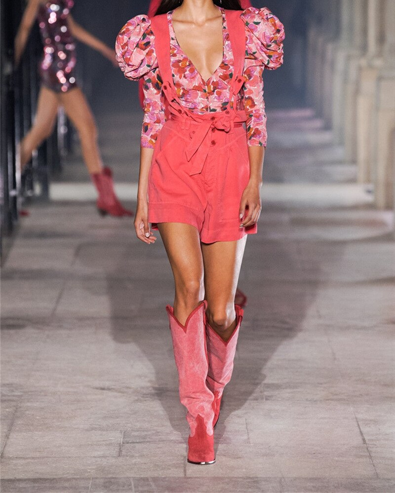 Women Cowhide Embroidered Long Boots